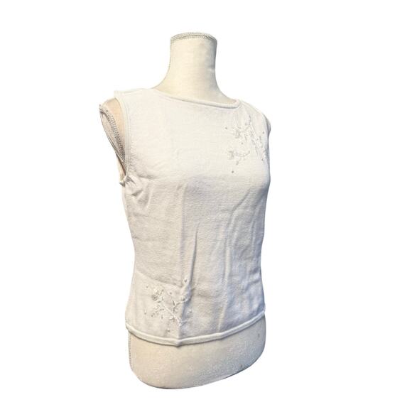 Jason Maxwell boatneck Cream Knit Pearl Embroidered women Blouse sz L - Picture 9 of 10